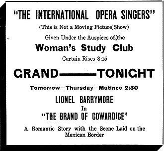 a contemporary newspaper advertisement The Brand of Cowardice1916ad.jpg