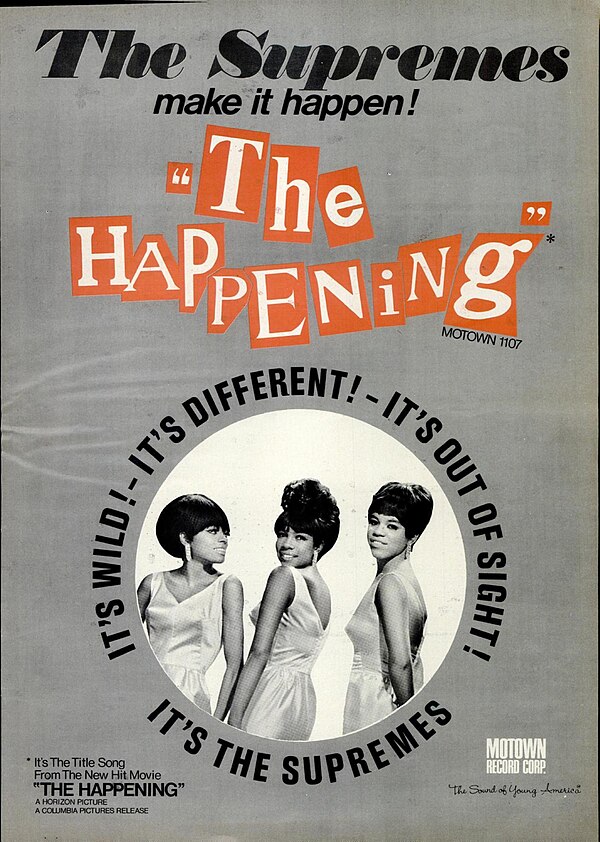 Billboard advertisement for The Supremes' tenth number 1 single, "The Happening", April 22, 1967