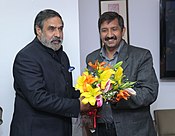 The Minister of Industry, Himachal Pradesh, Shri Mukesh Agnihotri meeting the Union Minister for Commerce & Industry and Textiles, Shri Anand Sharma, in New Delhi on February 04, 2013 The Minister of Industry, Himachal Pradesh, Shri Mukesh Agnihotri meeting the Union Minister for Commerce & Industry and Textiles, Shri Anand Sharma, in New Delhi on February 04, 2013.jpg