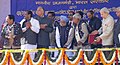The Prime Minister, Dr. Manmohan Singh laying Foundation Stone of new Broad Gauge Rail Lines between Dahod-Indore (via -Jhabua) and Chhota Udepur-Dhar at Jhabua in Madhya Pradesh on February 08, 2008.jpg
