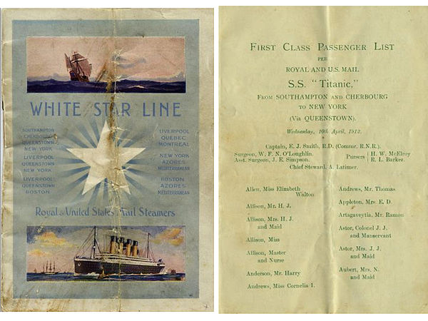 The Titanic brochure Marian inadvertently carried with her in her overcoat pocket, when she escaped from Titanic.