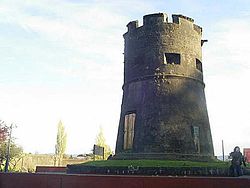 Image of Torreón El Canelo restored in the 1850s. It is one of two remaining Spanish towers in Valdivia used to defend the city and one of the few remaining colonial structures