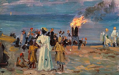 Laurits Tuxen, Sankthansblus på Skagen strand, 1905, privateje