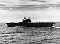 USS Enterprise (CV-6) underway on 24 November 1943, while supporting the Gilberts Operation. Photographed from USS Monterey (CVL-26).