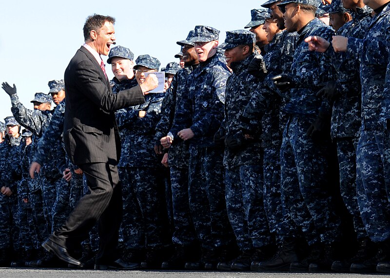 File:US Navy 101108-N-6632S-061 Jay Crawford, left, one of the hosts of the ESPN2 television show, ESPN First Take, cheers with Sailors assigned to the.jpg