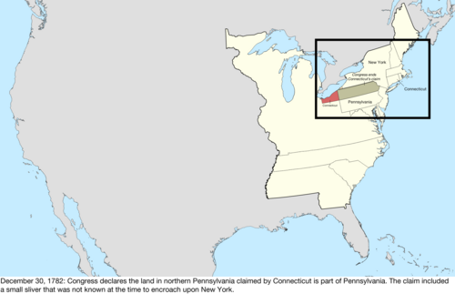 Map of the change to the United States in central North America on December 30, 1782