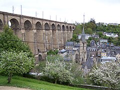 Viaduc of Morlaix and church Saint-Mélaine, Brittany, France.