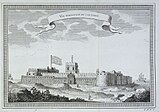Vue du fort de traite anglais de Cape Coast, gravure de Jacques-Nicolas Bellin parue en 1747.