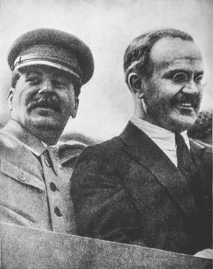 Vyacheslav Molotov (Skryabin), Chairman of the Council of People's Commissars (Prime Minister) and Joseph Stalin, General Secretary of the Communist Party, in 1932. Both signed mass execution lists (album procedure): Molotov signed 373 lists and Stalin signed 362 lists.