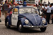 Historical 1960s Volkswagen Beetle patrol car, with 1979 livery.