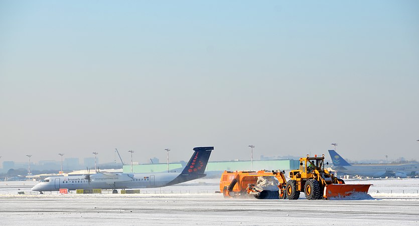 Airport snow-clearing operations include plowing and brushing