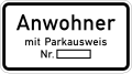 Zusatzschild 868 Anwohner mit Parkausweis Nr. xxx[94] (420 × 231 mm)