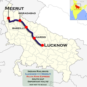 (Lucknow – Meerut) Mapa tras Rajya Rani Express