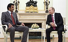 Russian President Vladimir Putin meets with Qatar's Emir Sheikh Tamim bin Hamad Al Thani, Moscow, January 2016 Vstrecha s Emirom Katara Tamimom Ben Khamadom Al' Tani 1.jpg