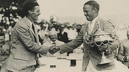 Jones holding trophey at 1925 U.S. Amateur final