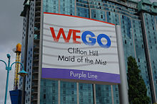 A WEGO Purple Line bus stop sign on Clifton Hill 2013-06 WEGO Bus Stop Sign.jpg