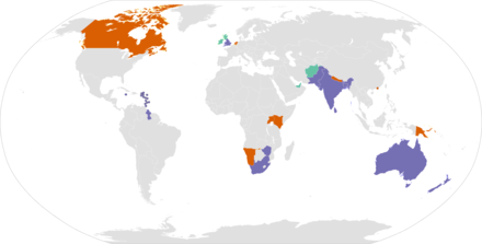 Planisphère représentant les pays dont les équipes participent aux qualifications de la Coupe du monde 2015