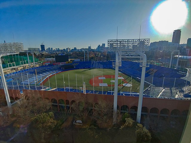 View of Meiji Jingu Baseball Stadium, a franchise of Tokyo Yakult Swallows