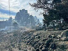 Image of a damaged radio repeater site at the top of Marleys Hill on 15 February 2024 2024 Marleys Hill Fire.jpg