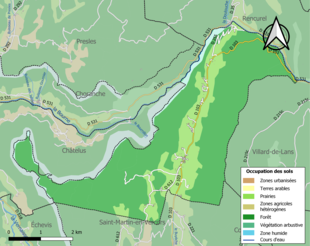 Barevná mapa znázorňující využití půdy.