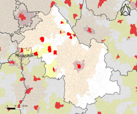 Amplasarea zonei de atracție Roussillon în departamentul Isère.