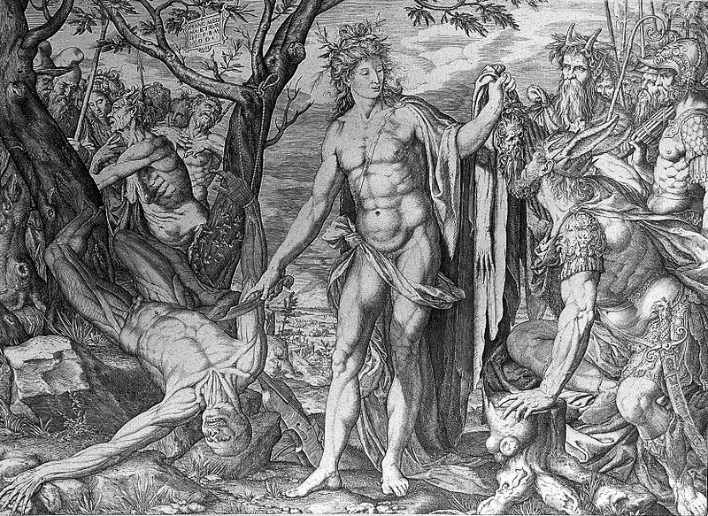 File:Apollo flaying Marsyas. Engraving by Melchior Meyer. Wellcome L0012089.jpg