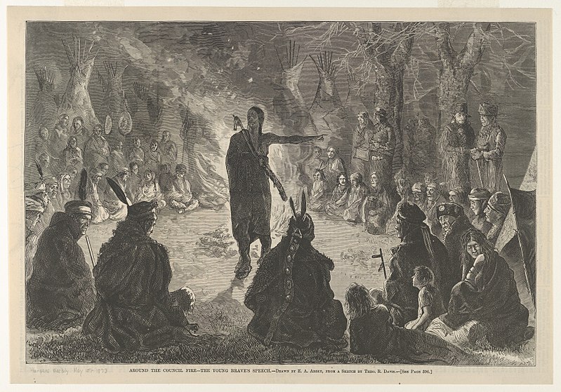 File:Around the Council Fire, The Young Brave's Speech (Harper's Weekly, May 10, 1873) MET DP850750.jpg