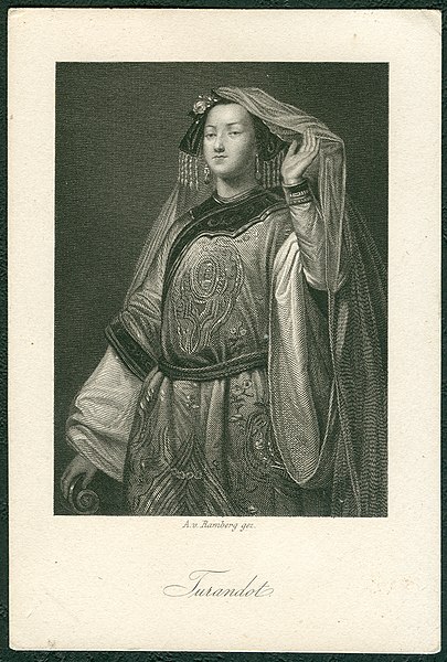 Turandot, 1859 steelpoint engraving by Arthur von Ramberg, from a collection of characters from Schiller.