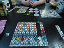 A two-player game of Azul: Stained Glass of Sintra in the middle of play. Azul - Stained Glass of Sintra.jpg