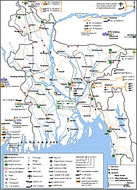 Location of IAF, PAF and BAF units in December 1971 in and around Bangladesh. Some unit locations are not shown. Map not to exact scale Banair71a.jpg