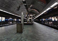 Some light rail networks feature extensive underground sections, like the Edmonton Light Rail Transit in Canada. Bay-Enterprise Square station platform.jpg
