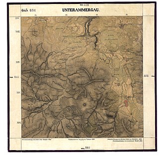 old map, North of Ammergau Alps, Trauchberge (Blatt 834, Unterammergau)