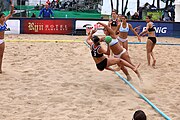 Deutsch: Beachhandball Europameisterschaften 2019 (Beach handball Euro); Tag 3: 4. Juli 2019 – Frauen,Platzierungsrunde Gruppe III, Zypern-Türkei 0:2 (14:24, 22:23) English: Beach handball Euro; Day 3: 4 July 2019 – Women Consolation Round Group III – Cyprus-Turkey 0:2 (14:24, 22:23)