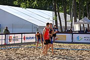 Deutsch: Beachhandball Europameisterschaften 2019 (Beach handball Euro); Tag 1: 2. Juli 2019 – Männer, Vorrunde Gruppe D, Frankreich-Montenegro 2:0 (19:7, 18:9) English: Beach handball Euro; Day 1: 2 July 2019 – Men Preliminary Round Group D – France-Montenegro 2:0 (19:7, 18:9)