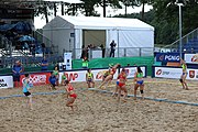 Deutsch: Beachhandball Europameisterschaften 2019 (Beach handball Euro); Tag 4: 5. Juli 2019 – Frauen, Viertelfinale, Kroatien-Ukraine 2:0 (21:20, 21:18) English: Beach handball Euro; Day 4: 5 July 2019 – Quarter Final Women – Croatia-Ukraine 2:0 (21:20, 21:18)