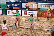 Deutsch: Beachhandball Europameisterschaften 2019 (Beach handball Euro); Tag 4: 5. Juli 2019 – Frauen, Viertelfinale, Kroatien-Ukraine 2:0 (21:20, 21:18) English: Beach handball Euro; Day 4: 5 July 2019 – Quarter Final Women – Croatia-Ukraine 2:0 (21:20, 21:18)