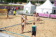 Deutsch: Beachhandball bei den Olympischen Jugendspielen 2018; Tag 3, 9. Oktober 2018; Mädchen, Vorrunde, Gruppe A - Kroatien-Ungarn 0:2 English: Beach handball at the 2018 Summer Youth Olympics at 9 October 2018 – Girls Preliminary Round Group A‎ – Croatia-Hungary 0:2