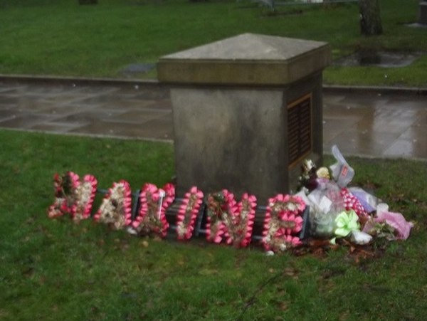 Wreath laid by the family of Maxine Hambleton at the memorial plaque to the 21 victims of the Birmingham pub bombs