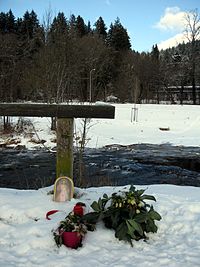 Blumen an der Dreisam in Freiburg-Waldsee, wo die getötete Maria L. gefunden wurde.jpg