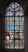 Historical monument Stained glass 8 The Bishop of Beauvais Philippe de Dreux delivers the Count of Salisbury to Jean de Nivelles, lord of Bruges by Champigneulle Charles; Champigneulle Emmanuel; Fritel Pierre (1889, 1906) in Saint Pierre Church, Bouvines.