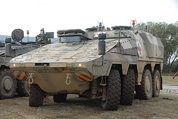 German Army Boxer in ambulance configuration. The German and Dutch base vehicles are virtually identical, mission modules and fitments the only significant difference.