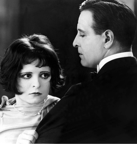 Bow as "Kittens" in Dancing Mothers (1926) is moments from realizing that her mother is her rival. Conway Tearle as "Jerry" is caught in between.