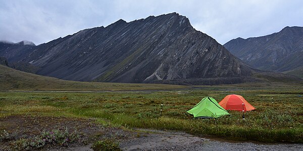 Visitors camping in the Thunder Valley of the Brooks Range in the Gates of the Arctic National Park and Preserve.