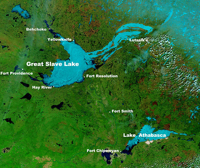 NASA photo of Great Slave Lake and Lake Athabasca