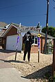 A homemade scarecrow, seen outside the village hall in Chillerton for the Chillerton & Gatcombe Scarecrow Festival 2011, on the Isle of Wight.