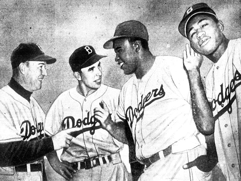 File:Chuck Dressen, Pee Wee Reese, Jackie Robinson and Jim Gilliam 1953.jpg