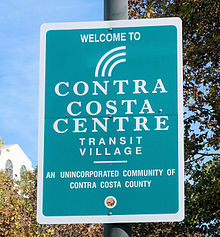 Sign at Contra Costa Centre Transit Village, an unincorporated community in Contra Costa County, California, north of the city of Walnut Creek. Contra Costa Centre sign.jpg