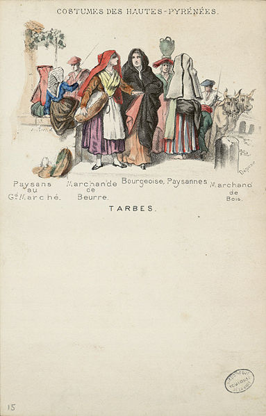 File:Costumes des Hautes-Pyrénées - Tarbes - Paysans au Gd marché, marchande de beurre, bourgeoise, paysannes, marchand de bois - Fonds Ancely - B315556101 A PAPIER 2 016.jpg