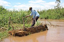 Handmade raft on the river