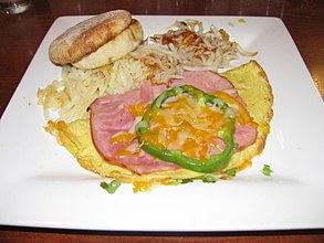 Denver omelette served with hash browns and English muffin